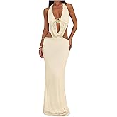 Verdusa Women's Tie Backless Cut Out Halter Dresses Vacation Fishtail Maxi Dress Brunch Outfits