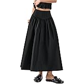 Milumia Women's High Waist Maxi Skirt Pleated Flared A Line Casual Long Skirts