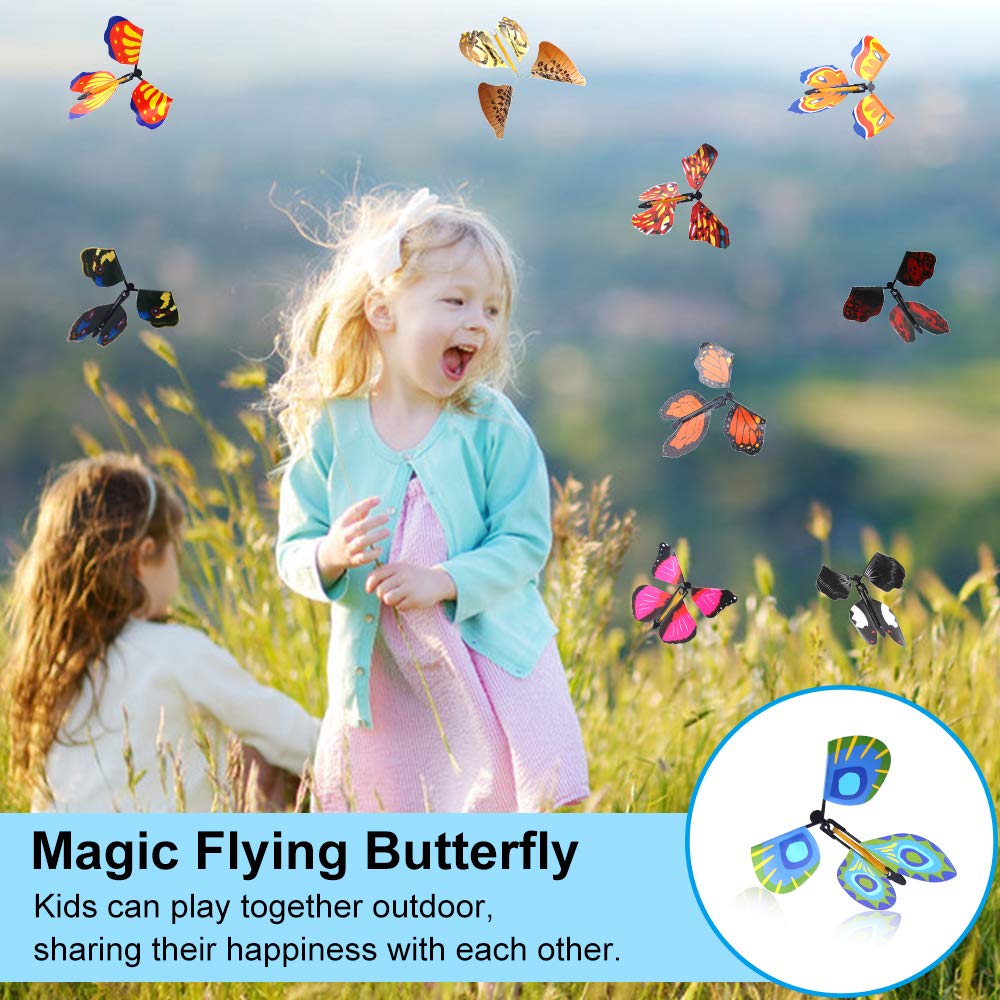 Outee 24 Packs Flying Butterfly Card Surprise Wind Up Butterfly in The Book Rubber Band Powered Fairy Great Xmas Gift Butterfly Teacher Appreciation Gift