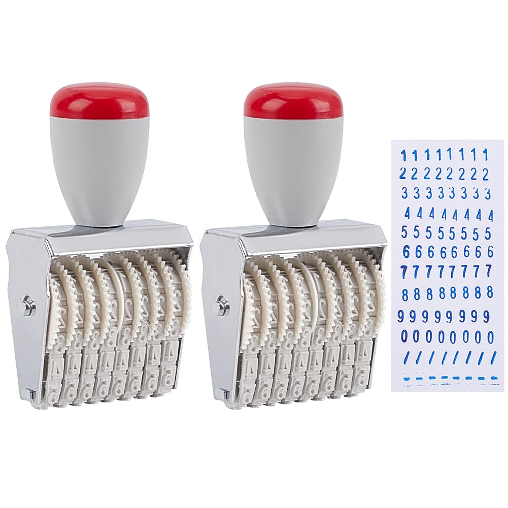 GOMAKERER 2Pcs 8 Digit Stamps Numbers 0-9 2 Symbols Adjustable Date Alloy Plastic DIY Stationery Office Work Scrapbooking White