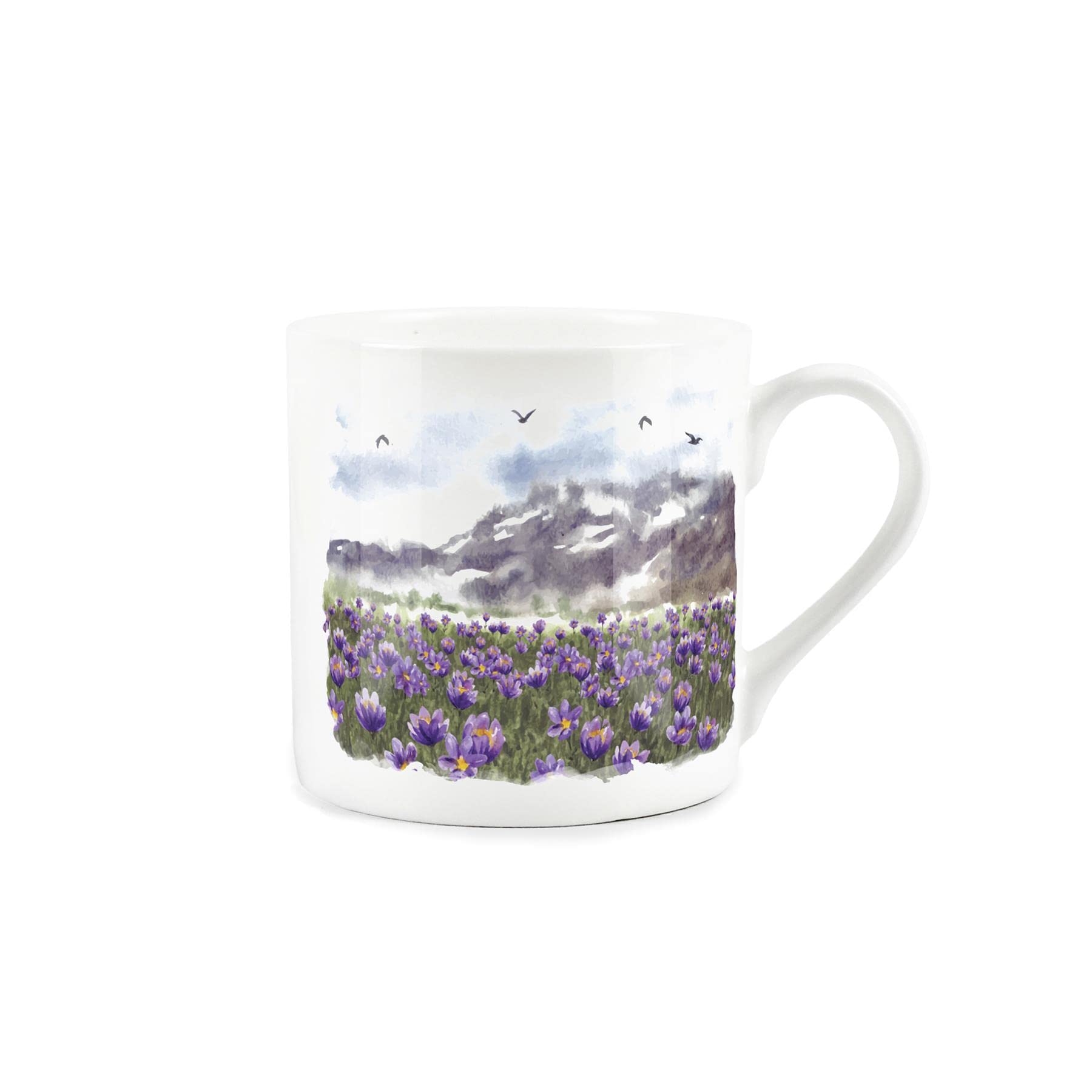 Painted Scenes Purple Flower Meadow Design Mug - Fine Bone China White Mug Coffee/Tea Gift