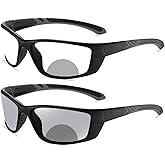 willochra Sports Transition Photochromic Bifocal Reading Glasses for Men Wrap Around Safety Glasses with Readers sunglasses