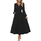 MEROKEETY Women's Fall Long Sleeve Maxi Dress 2026 Boho Ruffle Tiered Swiss Dots Wedding Guest Cocktail Long Dresses