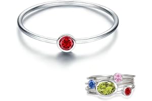 SENPOTLY 925 Sterling Silver Mother Child Birthstone Stackable Rings Set Mother Ring with Birthstone Mother Daughter Family Ring Mother's Day Jewelry Gifts for Wife