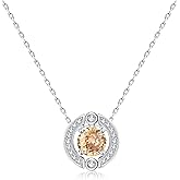 Birthstone Halo Necklace for Women Sterling Silver Platinum Plated Sparkling Gemstone Round Cut Solitaire Pendant Cubic Zirconia Necklaces Clear Crystal Meaningful Jewelry Gifts for Women Teen Girls