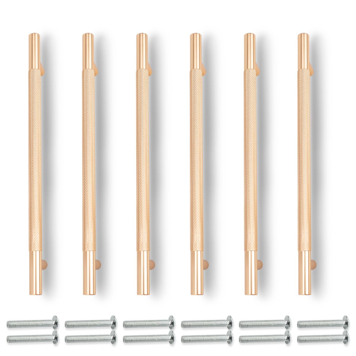 Bwintech 6 Pack Gold 218MM Knurled Cupboard Handles, 160MM Hole Centers Furniture Drawer Pulls Cupboard Knobs Cabinet Handles