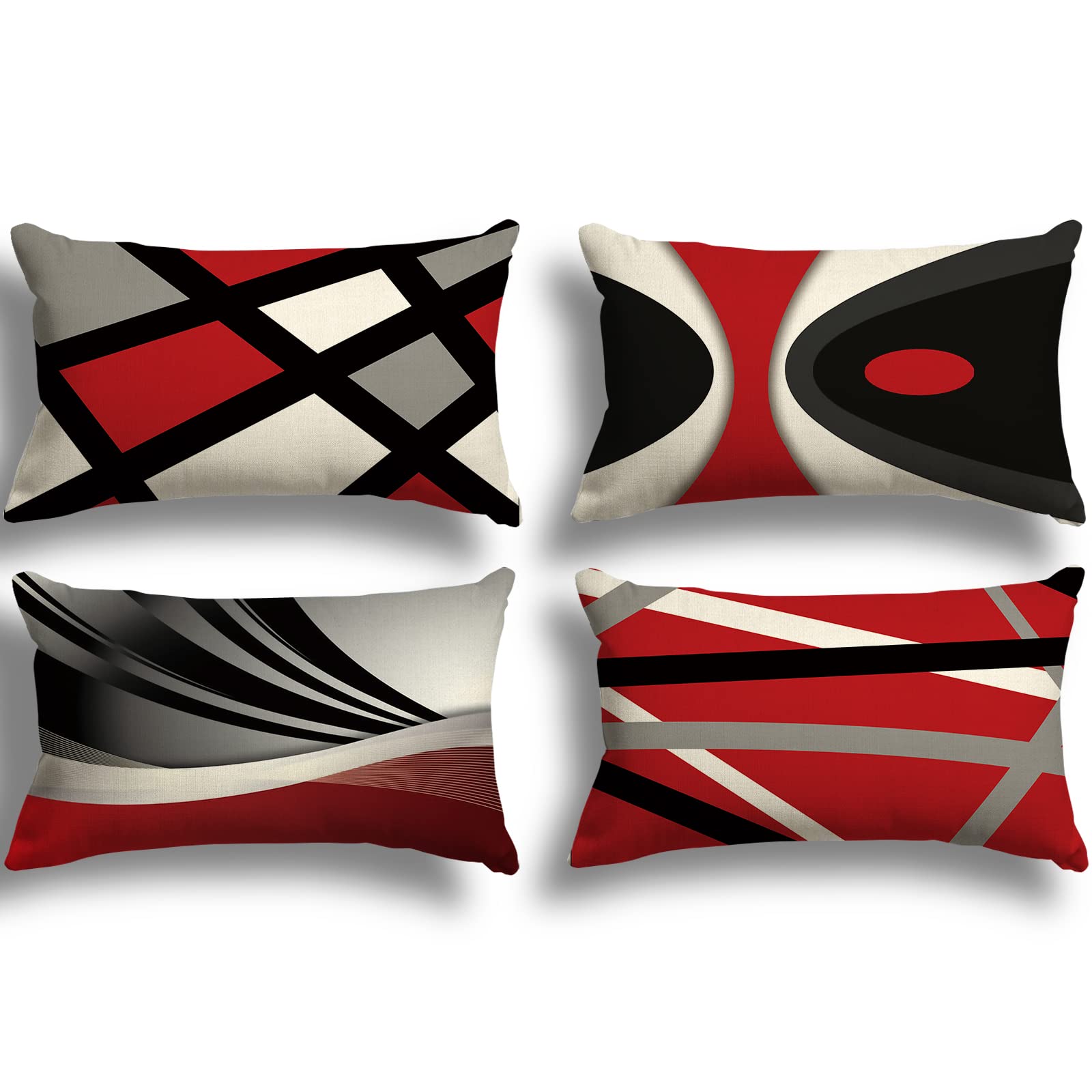 ZWJD A017-12 Cushion Cover, 30 x 50 cm, Set of 4, Outdoor Cushion Decorative Linen Cushion Covers with Geometric Pattern for Sofa, Living Room, Decorative Cushion, 30 x 50 cm