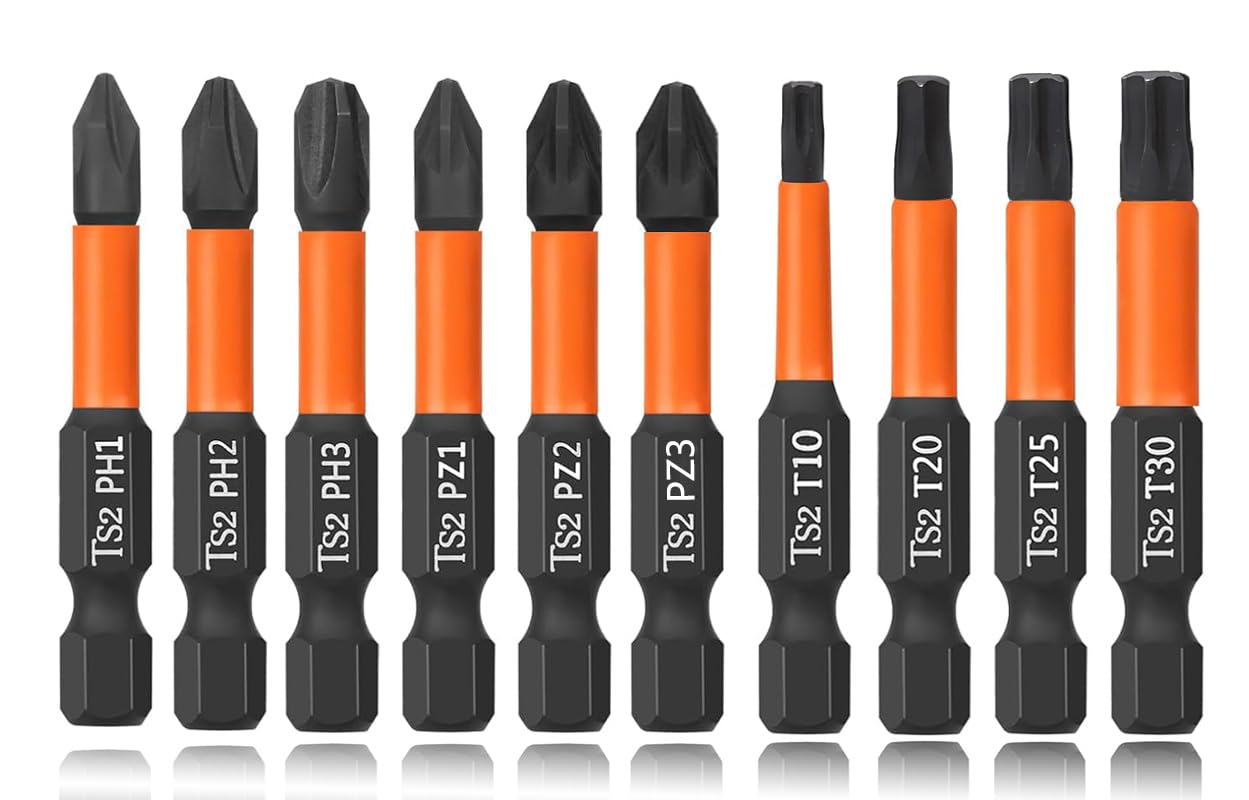 Saipor 10pcs Magnetic Phillips PoziDriv Torx Screwdriver Bit Set, 50mm/2" Long Impact Driver Bits, Pozi Phillips Cross Head Drill Bits Set Torx Bit Set, 1/4 Hex Shank Screw Driver Bits