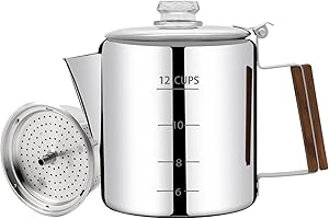 Vaolvpant No Coating 12 Cup Percolator Coffee Pot 304 Stainless Steel Moka Pot Stovetop Espresso Maker Italian Greca Cuban Machine 2200ml 74.4oz Suitable for Gas Induction Stovetop Camping Kettle