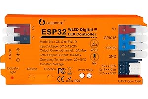 SOGLEDWOW ESP32 WLED LED Strip Light Controller 15A Fuse Mic DIY Dynamic Lighting UART USB-C Download Energy Saving Relay App Control for RGB IC Addressable Digital WS2811 WS2812 SK6812 TM1814 WS2813 WS2815