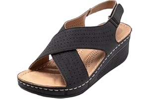 Women's Comfortable Wedge Sandals with Arch Support for Plantar Fasciitis Wide Fit Cushion Walk Open Toe Ankle Strap Casual S