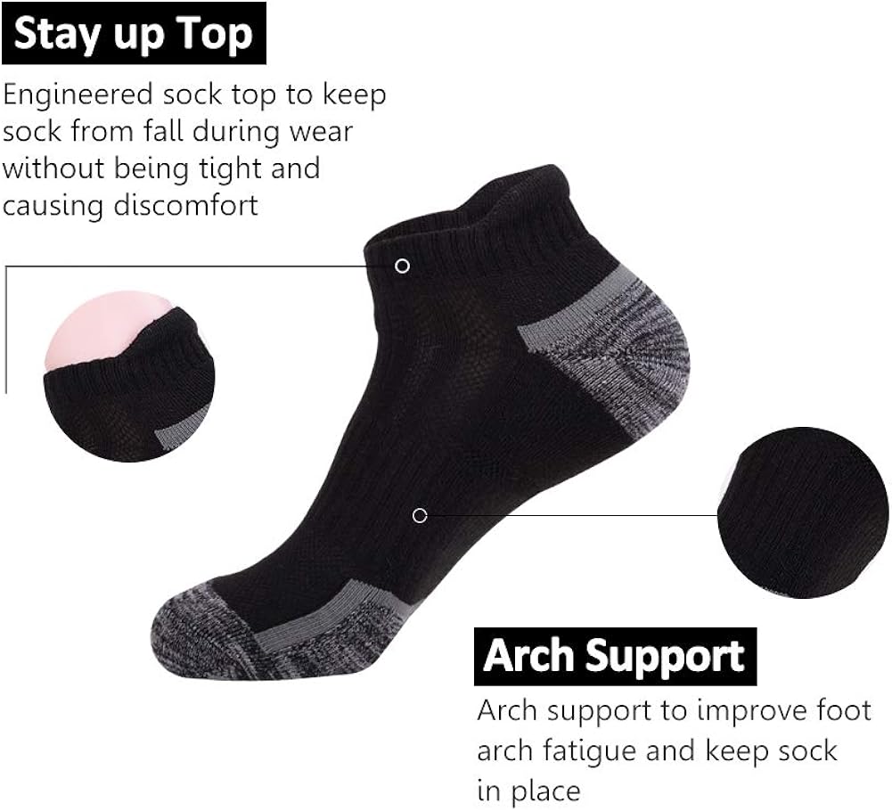 Mens Ankle Athletic Low Cut Socks With Comfort Cushion for Running Tab