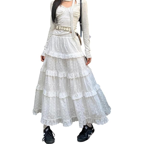 Amazon.com: White Long Skirts for Women Elastic Waist Floral