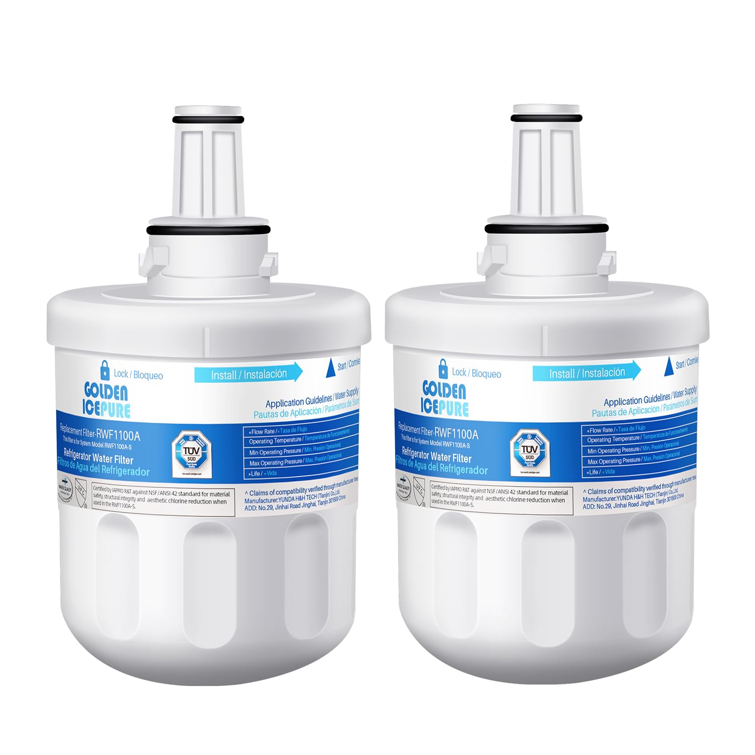 GOLDEN ICEPURE Fridge Water Filter, Compatible with Samsung Fridge & Aqua Pure Plus, Replacement Cartridges for Samsung DA29-00003F DA29-00003G DA29-00003A DA29-00003B DA97-06317A HAFIN1, 2 Pack