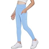 Arshiner Girls Athletic Leggings with Pockets Kids Crossover High Waisted Dance Workout Running Yoga Pants