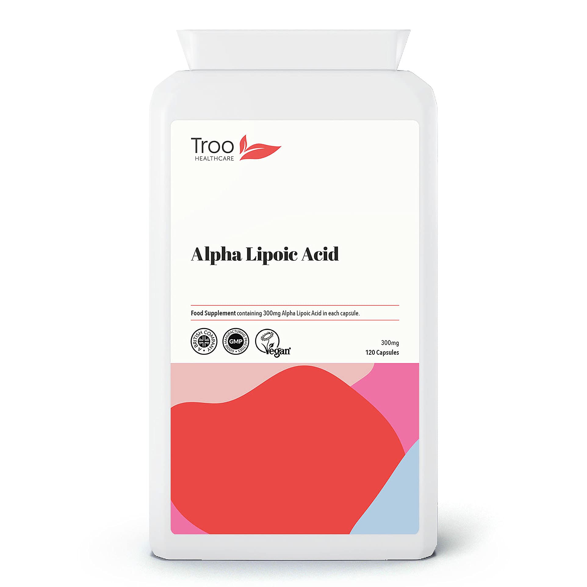 Troo Health Care Alpha Lipoic Acid 300mg Supplement - 120 Capsules | 50-50 Blend RALA and SALA | UK Manufactured to GMP Standards