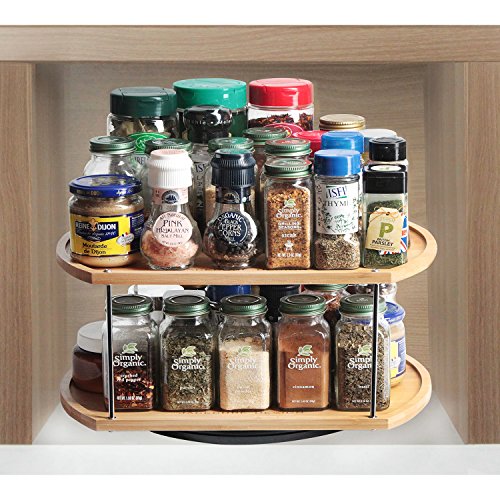 JackCubeDesign 360 Rotating Lazy Susan Bamboo Spice Jar Rack Kitchen Countertop Display Organizer Spice Bottle Worktop Holder Stand Shelf with Stunning 2 Tier(14 x 11.73 x 7.17 inches) â€“ :MK383A