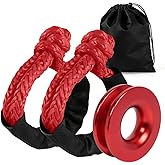 BARTOO Winch Snatch 66000 LB Recovery Ring with 2 PCS Soft Shackle 1/2" X 22 Inch Winch Rope, for ATV UTV SUV Truck Off-Road Vehicle Recovery Accessories, Red