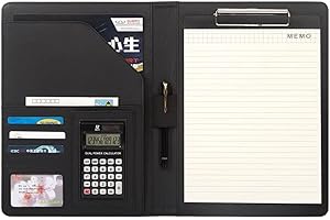 A4 PU Leather Conference Folder Personal Organizer Executive Business Resume Portfolio Padfolio with Calculator/Pen Slot/Card
