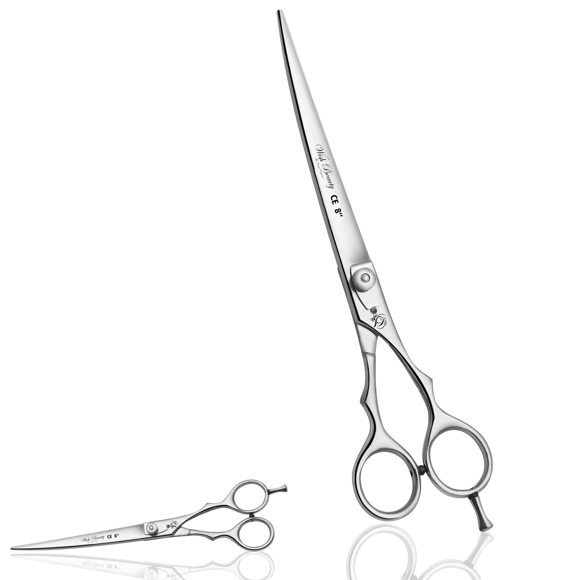 wishbeauty 8'' inches Pet Grooming Shears, Dog Grooming Scissor | Pet Trimming - Straight White Dotted Finger Grip