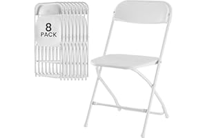 DUMOS 8 Pack White Plastic Folding Chair, Indoor Outdoor Portable Stackable Commercial Seat with Steel Frame 330lb Capacity for Events Office Wedding Party Picnic Kitchen Dining