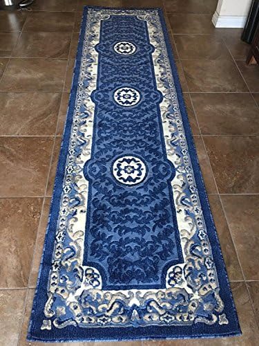 Traditional Long Runner Area Rug Blue Persian Design 101(32 inchesX15 feet 10inches)