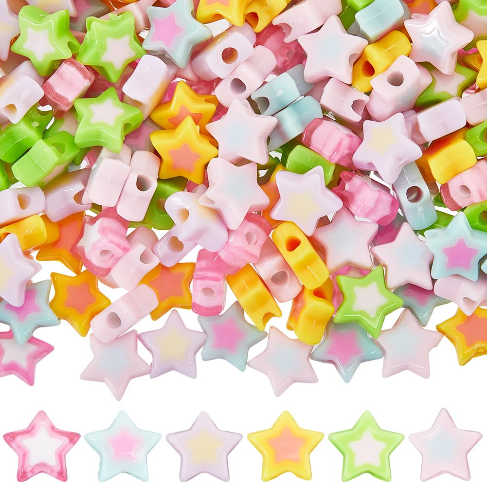 SUNNYCLUE 1 Box 360Pcs Star Pony Beads Bulk Acrylic Star Shape Beads Mixed Color 10mm Pentagram Five Point Shape Stars Spacer Bead for Jewellery Making Charms Bracelets Necklace Earrings DIY Crafts