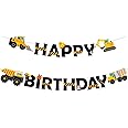 Faisichocalato DIY Construction Birthday Banner Dump Truck Party Decorations, Easy to Assemble Builder Bulldozer Excavator Tank Truck Garland Supplies