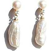 Drop Dangle Earrings Freshwater Cultured Baroque Pearls in White and Pink|18K Gold Plated|925 Sterling Silver|Hypoallergenic Jewelry Gift for Women