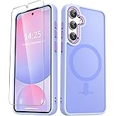 YENAPOON for Samsung Galaxy S25 Case, Matte Magnetic Phone Case with 1 Screen Protector, Support for Magsafe, Translucent Frosted Shockproof Protective Cover for Samsung Galaxy S25, Purple