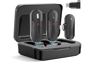 MAXDORIA Wireless Lavalier Microphone, 2 Pack Wireless Clip Microphone for iPhone iPad Type-C Phone, Mini Lavalier Mic with 600mAh Charging Case for Video Recording, Interview, Tiktok, YouTube