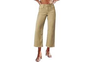 Allimy Women's High Waisted Straight Ankle Wide Leg Ripped Jeans Frayed Hem Stretchy Capri Denim Pants