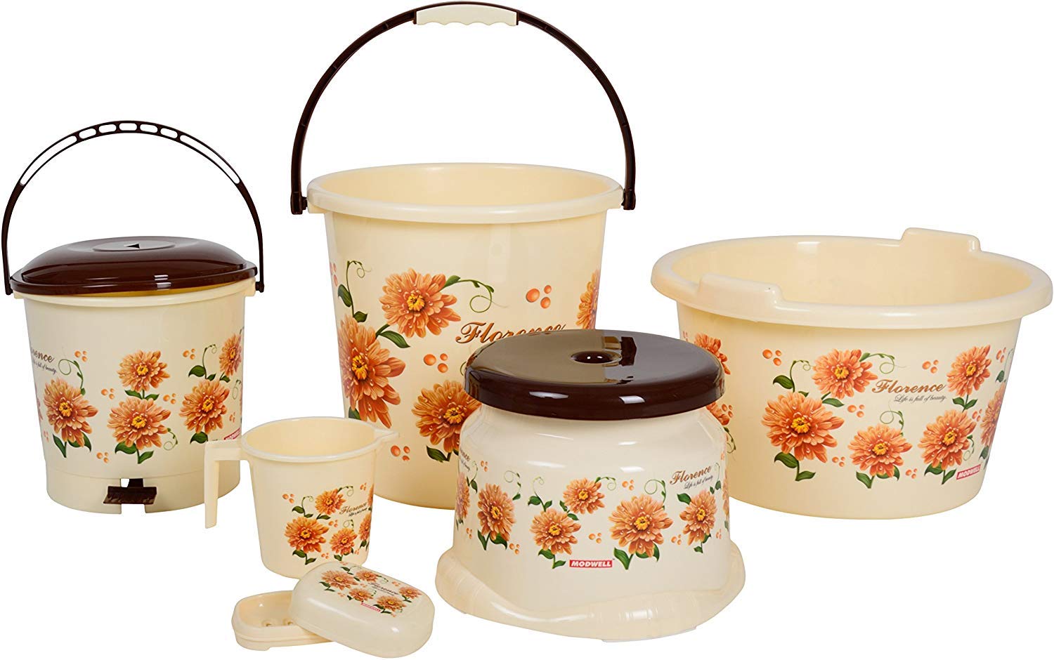 Milton Plastic Modware Plastic Bathroom Set Brown Pack Of 6 Amazon In Home Kitchen