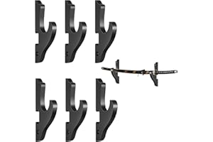 KATHFLY 6 Pcs Sword Hook Wall Mount Samurai Sword Hanger for Wall Adjustable Wood Blade Rack Decorative Katana Holder Martial Art Weapon Stand Display with 6 Nail for Saber Tanto Rapier Cosplay(Black)