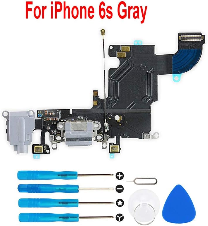 Eoneding Charging Port Replacement Kit USB Charging Charger Port Dock Connector Flex Cable Microphone Headphone Audio Jack Replacement Part for iPhone 6s 7 7plus 8 8 Plus x (Gray for iPhone 6s)