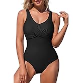 Pink Queen Women's One Piece Swimsuit V Neck Tummy Control Bathing Suits Sexy Criss Cross Swimwear