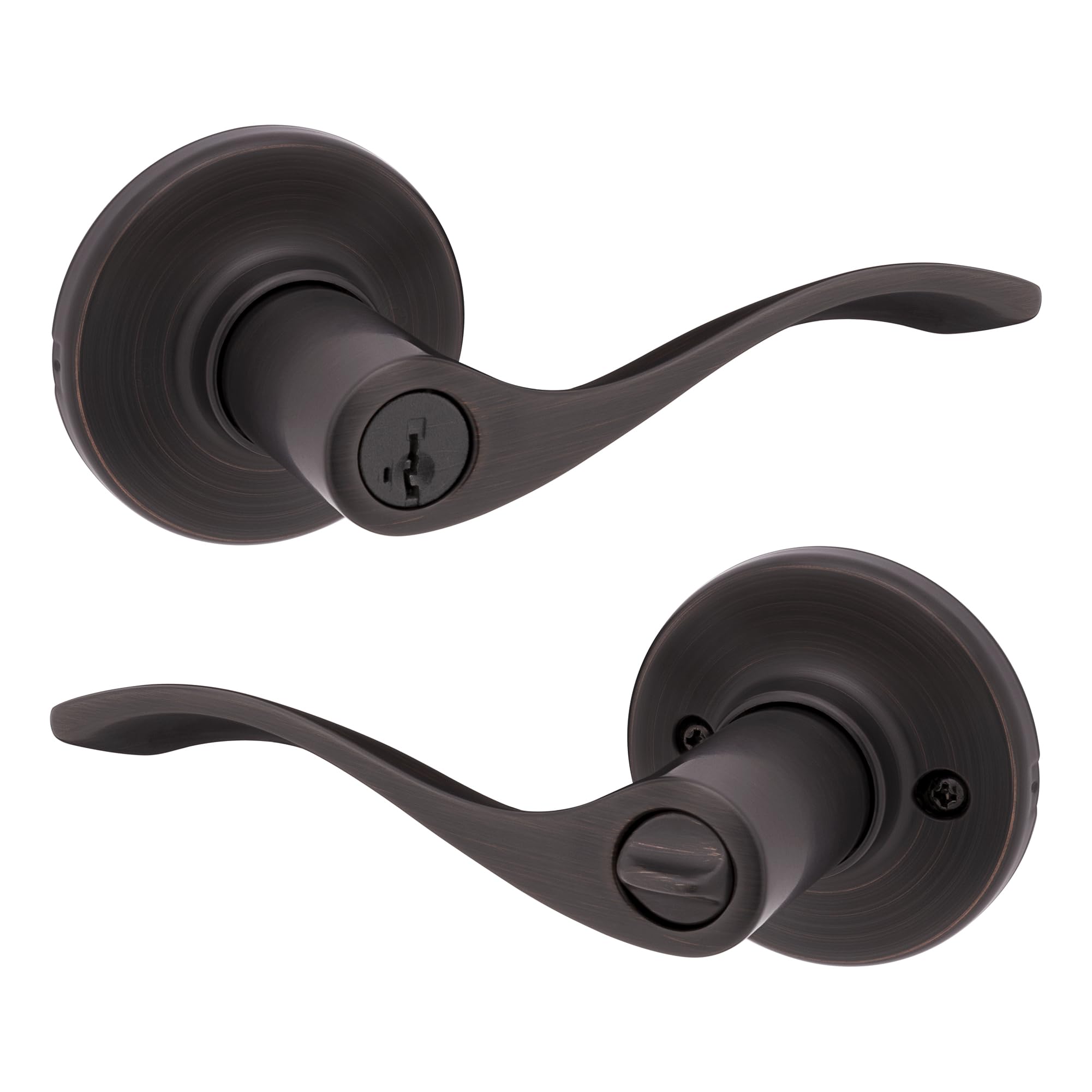 Photo 1 of **UNTESTED**
Kwikset Balboa Entry Door Handle with Lock and Key, Secure Keyed Reversible Lever Exterior, for Front Entrance and Bedrooms, Venetian Bronze, Pick Resistant Smartkey Rekey Security and Microban