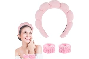 SULCAR Spa Makeup Headband for Washing Face, Sponge Skincare Face Wash headbands for Women Girls - Bubble Soft Terry Towel Cloth Hair Band for Skincare Makeup Removal, Puffy Non Slip Thick Headwear(Pink)