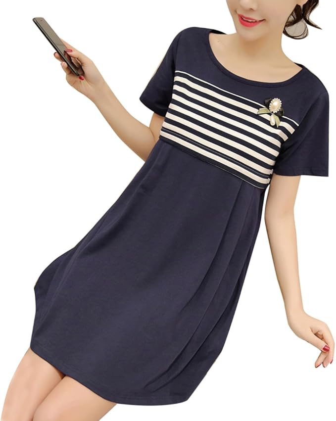 Amazon Co Jp マタニティ 授乳服 ワンピース 授乳服可愛い 服を 着たまま 簡単 授乳 赤ちゃん との 外出に マタニティウェア授乳口付き 大きくサイズ L ネイビー 服 ファッション小物