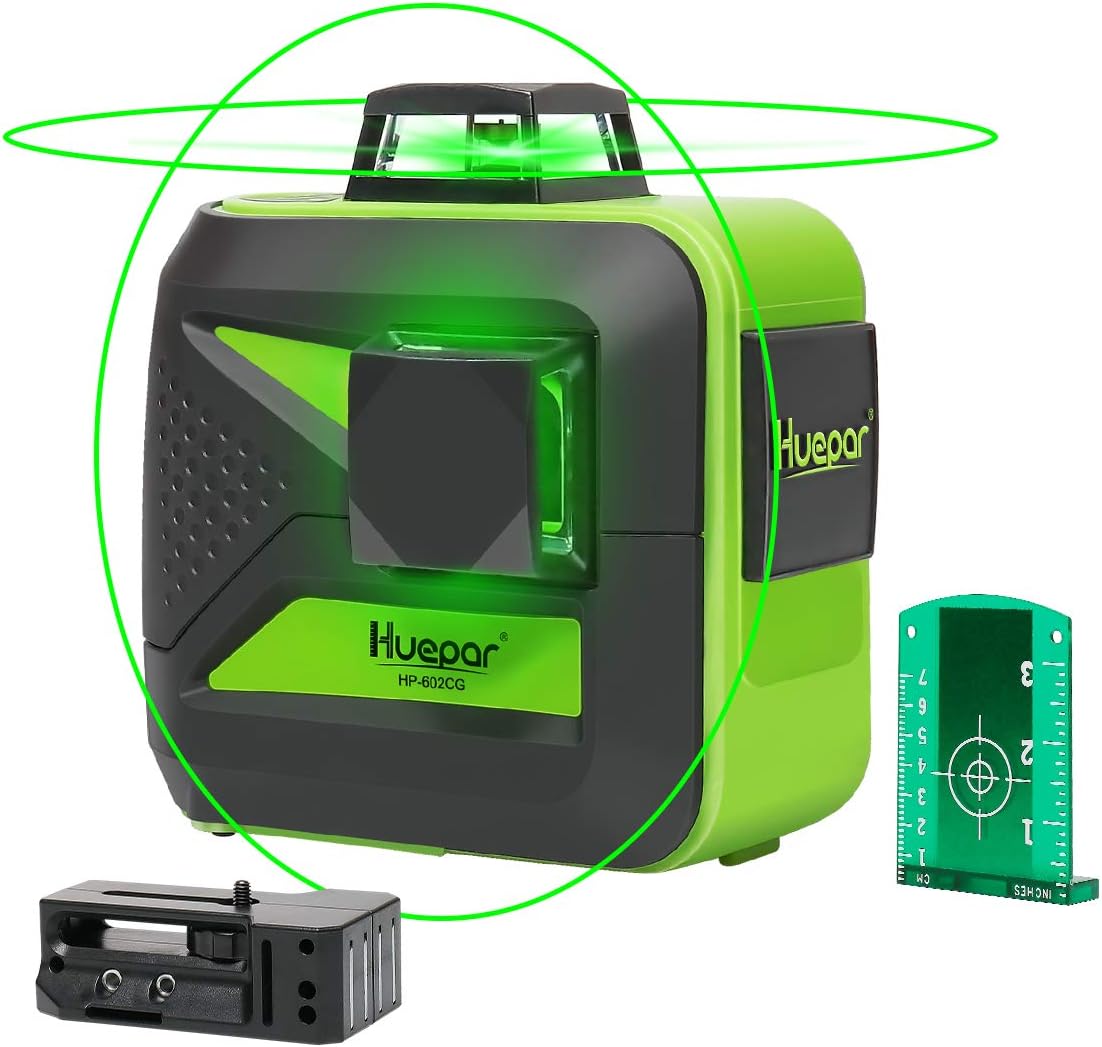 Huepar 2x360 Cross Line Laser, Self-Leveling Green Beam Laser Level Dual Plane Leveling and Alignment Line Laser Level -One 360&deg; Horizontal and One 360&deg; Vertical Line -Magnetic Pivoting Base 602CG