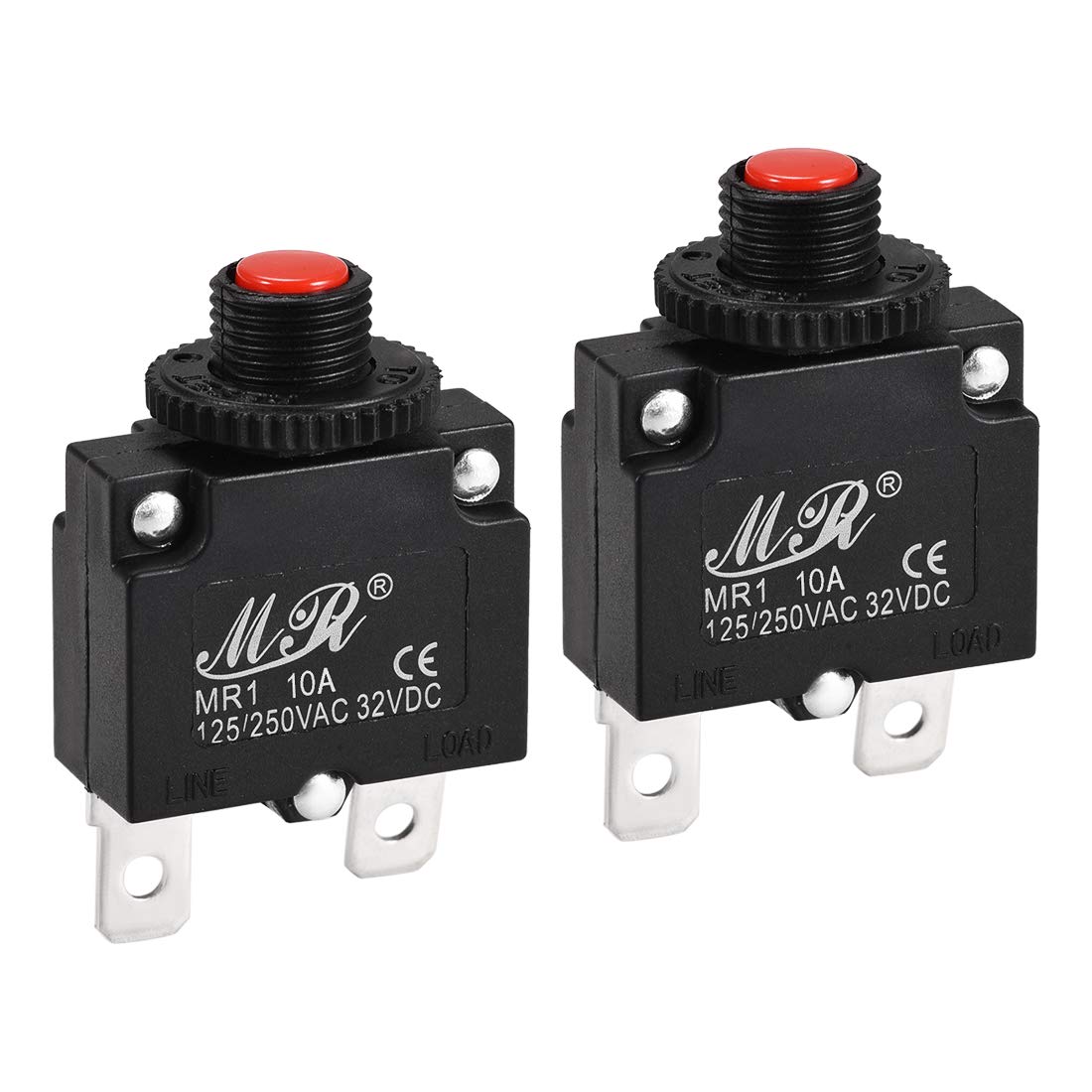Sourcingmap Thermal Circuit Breakers 10A 125/250V AC 32V DC Push Button Manual Reset Overload Protector Switch 2 Pcs