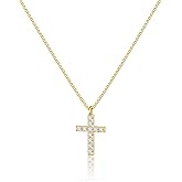 Tewiky 14K Gold Plated/Silver Plated Cross Necklace for Women Trendy Chunky Cross Pendant Necklace Toggle Clasp Paperclip Box Chain Charm Necklaces for Women Jewelry Gift Christian Religious Baptism