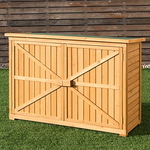Apontus Double Doors Fir Wooden Garden Yard Shed Lockers Outdoor Storage Cabinet Unit - Thumbnail 4