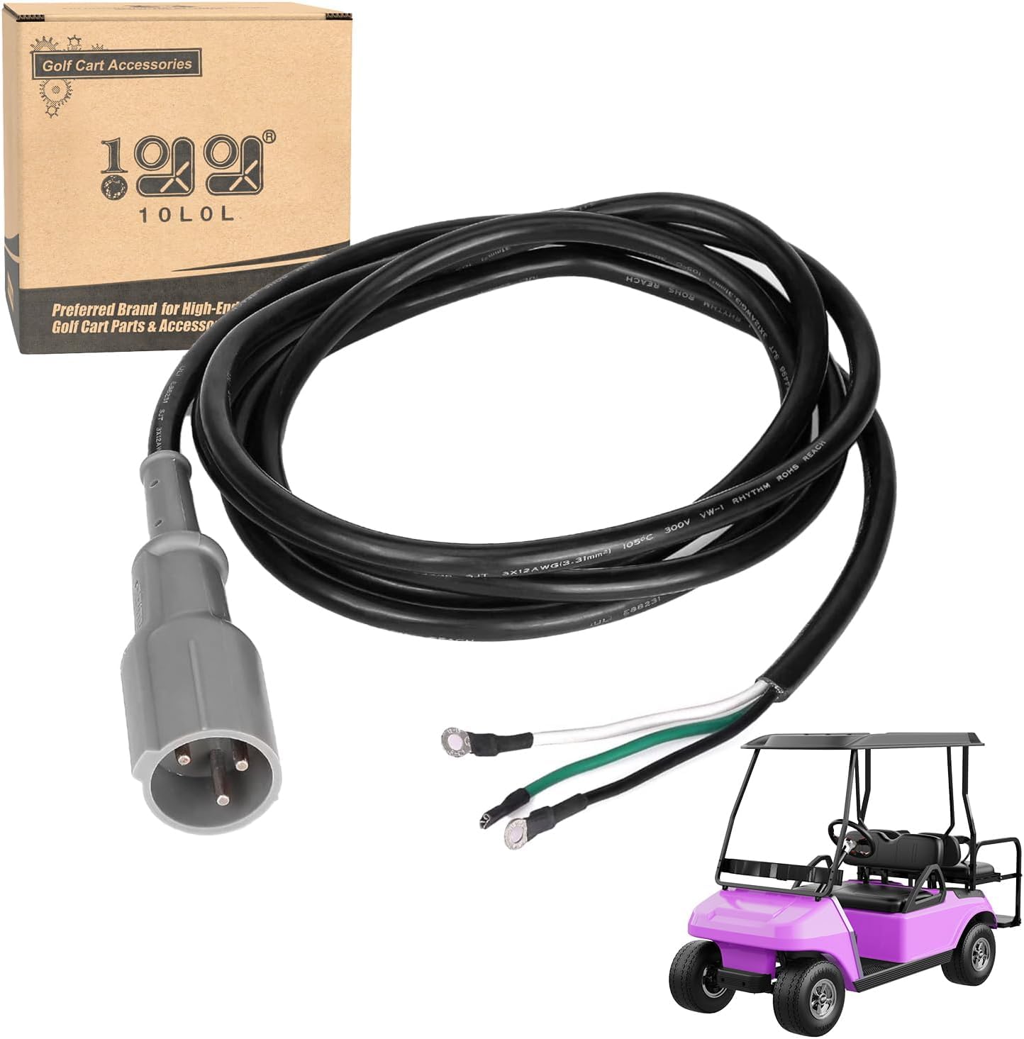 10L0L Golf Cart Charger Plug for 48V Club Car DS Precedent Electric Carts, 1995 & up,129in 3 Pin Round Charger Plug with DC Cord Set.OEM# 101828901 101828902 101828903.
