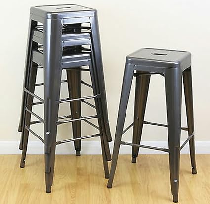 Rajtai Shree Hartleys Gunmetal High Stools Industrial Breakfast Bar (Grey, Standard) - Set of 4