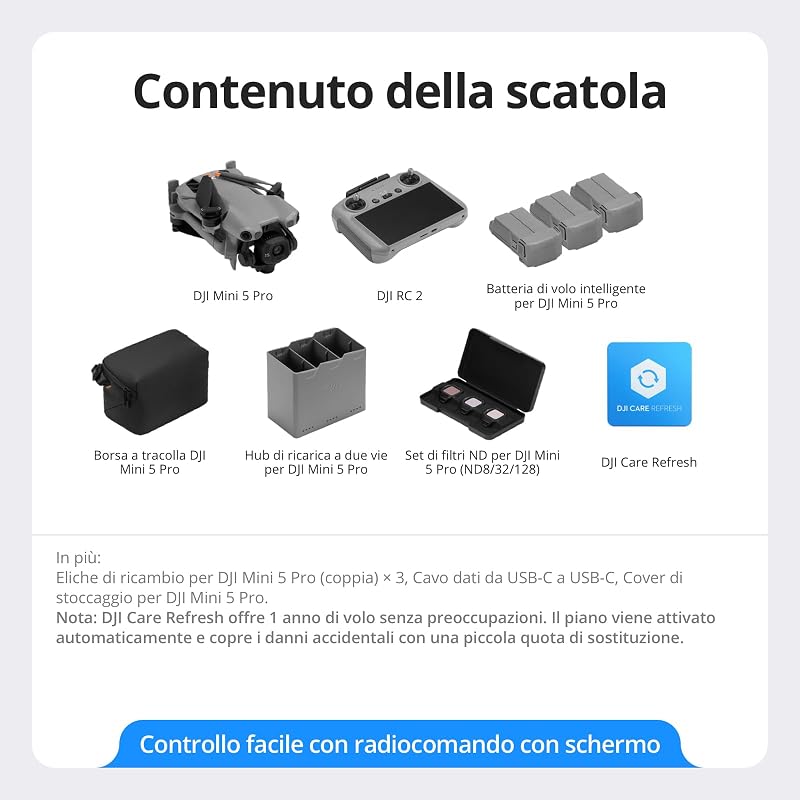 Mini 5 Pro Combo Fly More con DJI RC 2 e DJI Care di 1 anno, C0