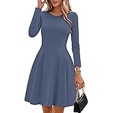 ZESICA Womens Long Sleeve Mini Dress 2026 Fall Crewneck Pleated Babydoll A Line Flowy Wedding Party Short Dresses