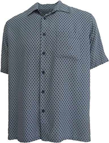 Good Life Mens Silk Shirt Button Front Camp Blue Diamonds Casual (XL)