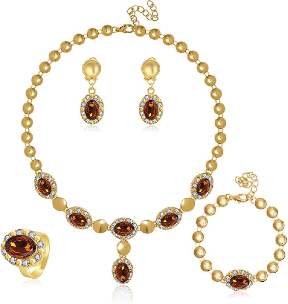 MOOCHI 18K Gold Plated Green Beads Necklace Earrings Jewelry Set
