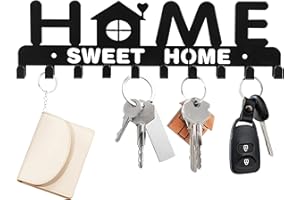 RELBRO Key Holder Wall Mount, Metal Adhesive Key Rack Hanger with 10 Hooks, Home Sweet Home Decor, 2 Installation Options, Black